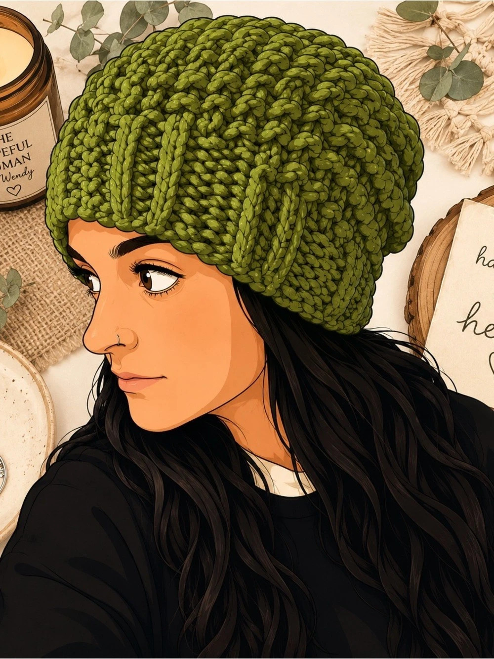 Green & Black Knit Hat new